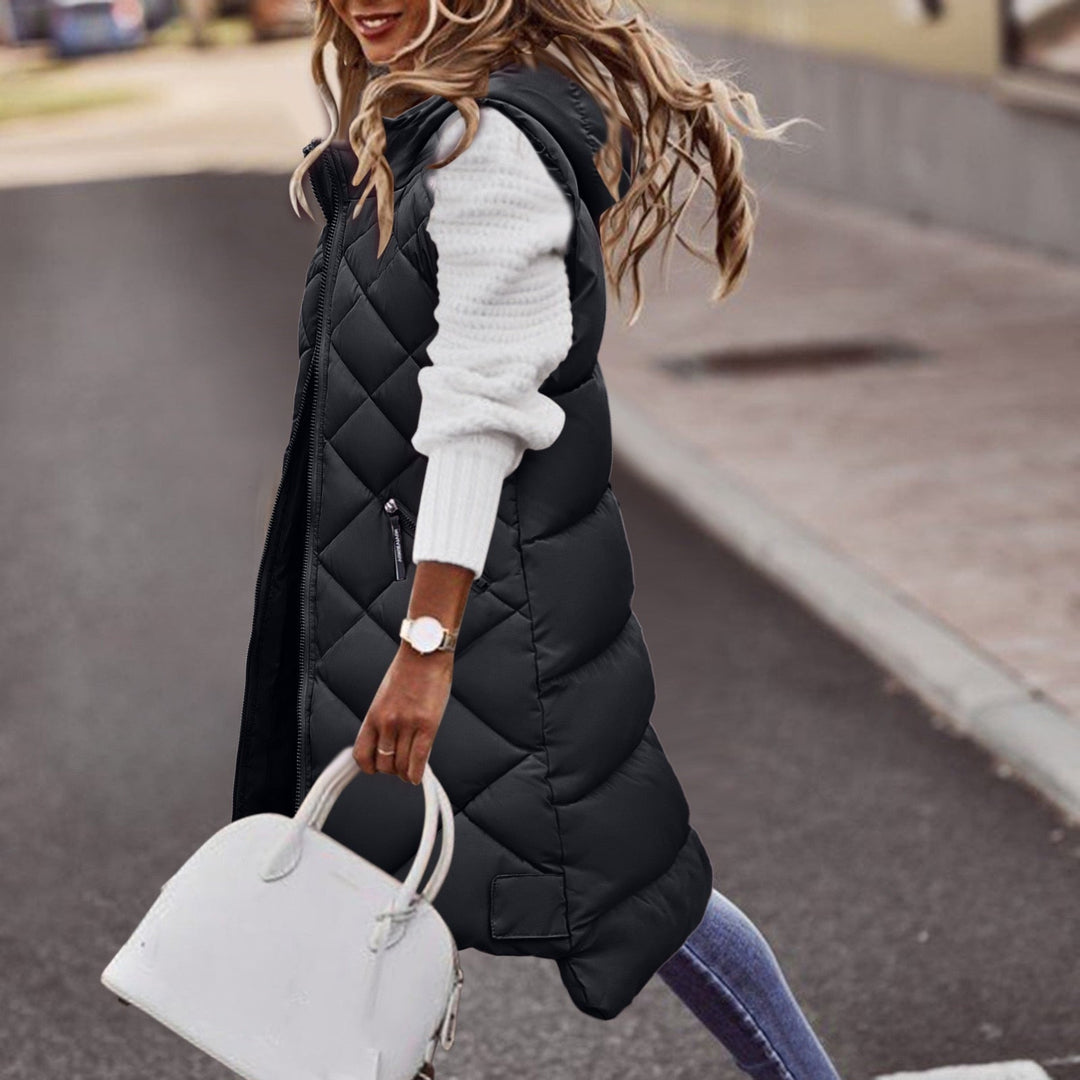 Mune | Long Puffer Style Vest with Hood for Women