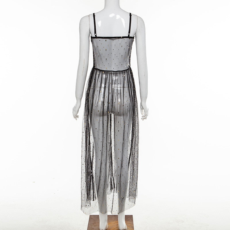 Mune Fashion | Star Black Mesh Transparent Sleeveless Maxi Dress