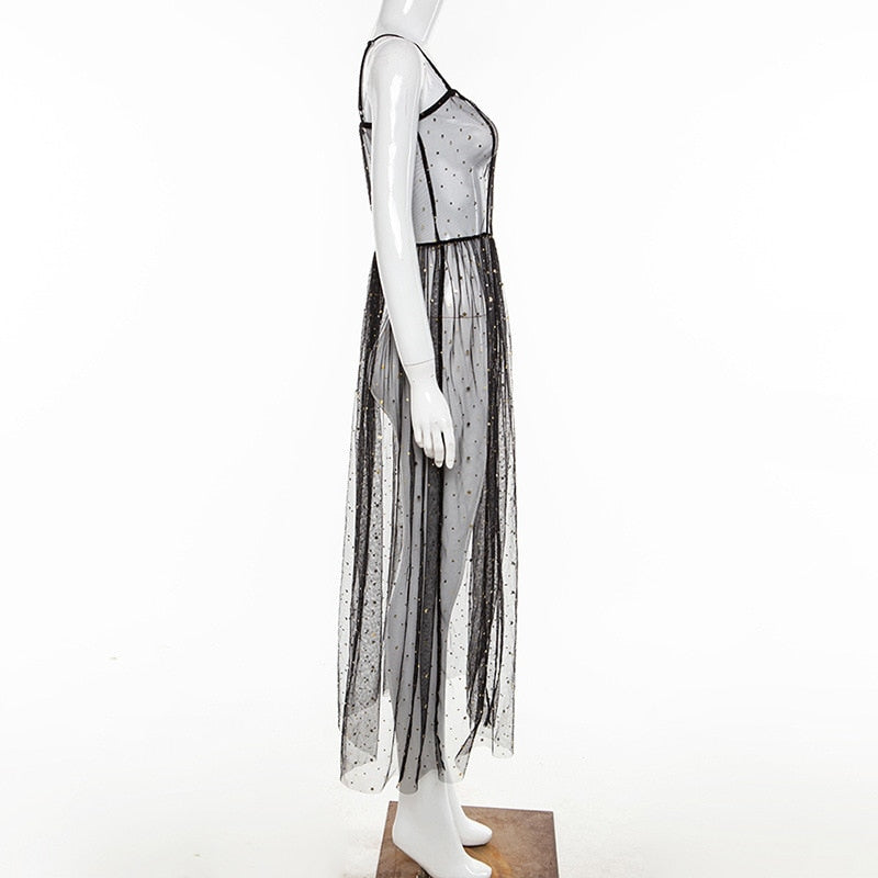 Mune Fashion | Star Black Mesh Transparent Sleeveless Maxi Dress