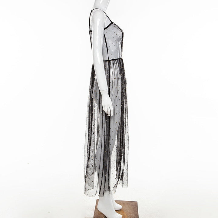 Mune Fashion | Star Black Mesh Transparent Sleeveless Maxi Dress
