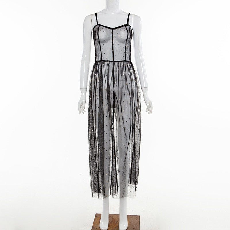 Mune Fashion | Star Black Mesh Transparent Sleeveless Maxi Dress