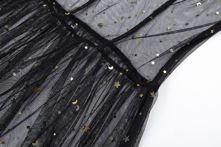 Mune Fashion | Star Black Mesh Transparent Sleeveless Maxi Dress