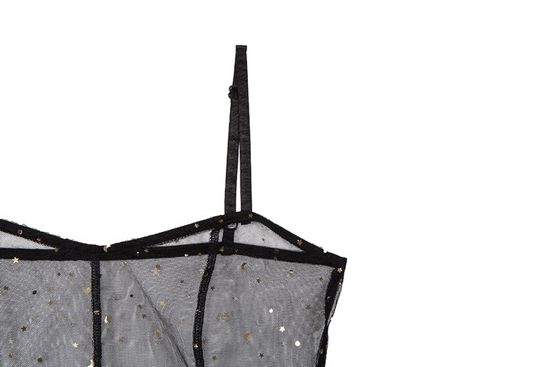 Mune Fashion | Star Black Mesh Transparent Sleeveless Maxi Dress