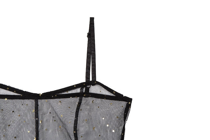 Mune Fashion | Star Black Mesh Transparent Sleeveless Maxi Dress