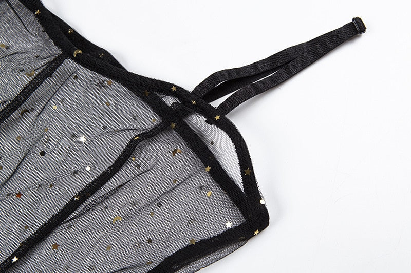 Mune Fashion | Star Black Mesh Transparent Sleeveless Maxi Dress