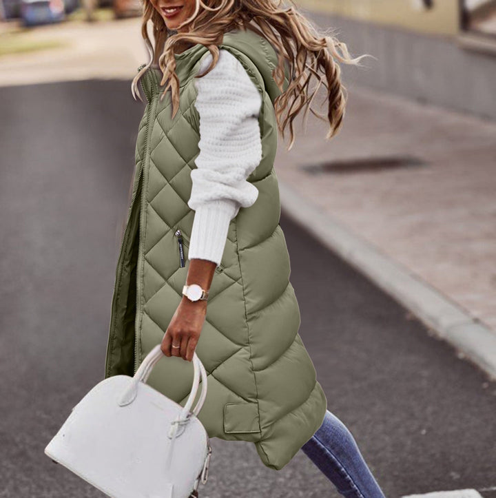 Mune | Long Puffer Style Vest with Hood for Women