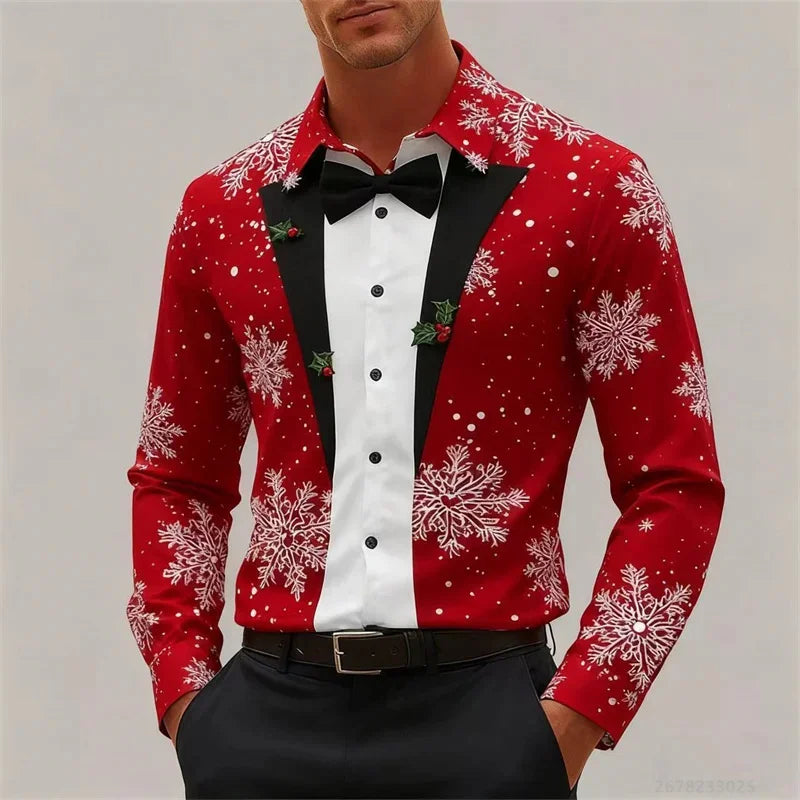 Mune | Men's Shirt - Stylish Look with Snowflakes & Bow Detail