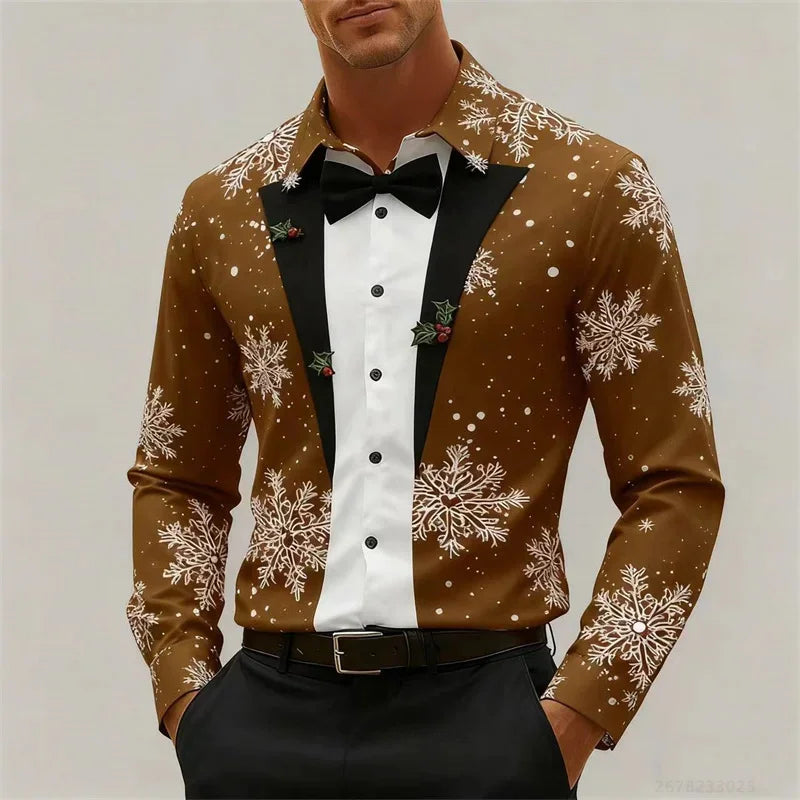 Mune | Men's Shirt - Stylish Look with Snowflakes & Bow Detail
