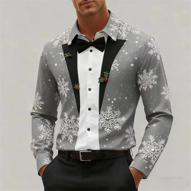 Mune | Men's Shirt - Stylish Look with Snowflakes & Bow Detail