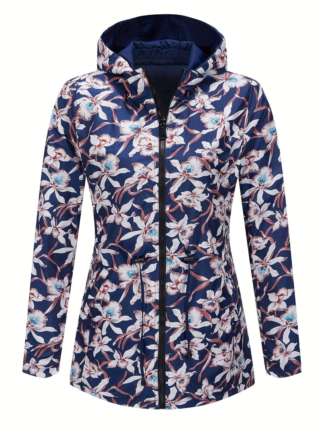 Mune | Women's rain jacket with hood and floral pattern lining