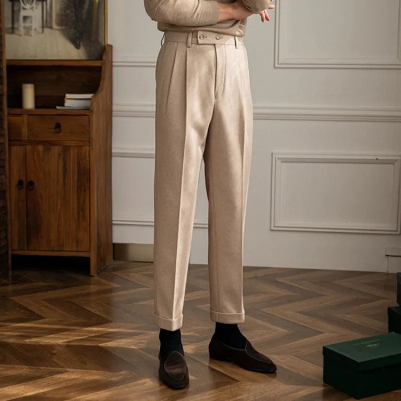 Men’s High Waisted Pleated Straight Trousers