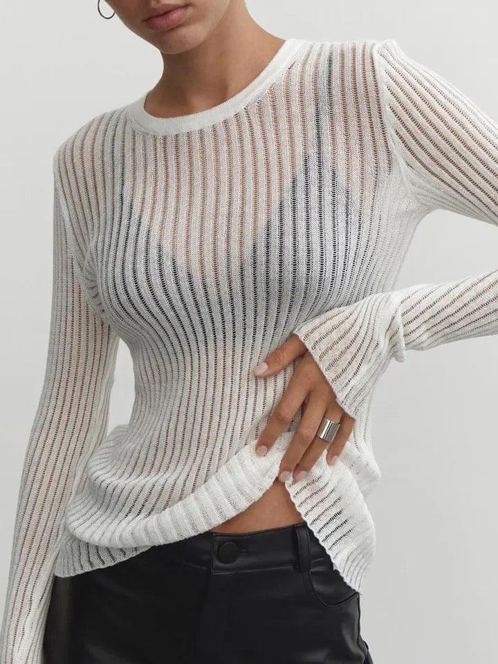 Elegant striped transparent top