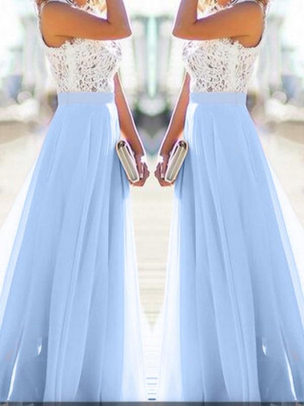 Mune | Long Dress with Elegantly Flowing Chiffon Lace In Light Blue and White
