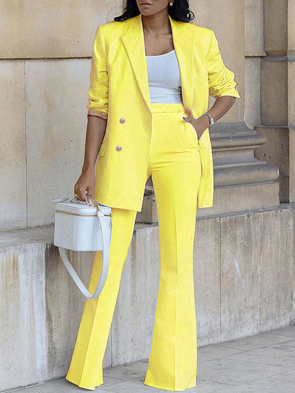 Women's Two-Piece Suit Set, Office Blazer, Double-Breasted, Notched Collar, Long Sleeve, Elegant