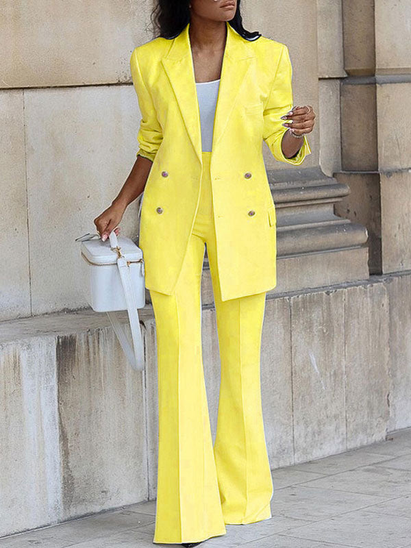 Women's Two-Piece Suit Set, Office Blazer, Double-Breasted, Notched Collar, Long Sleeve, Elegant