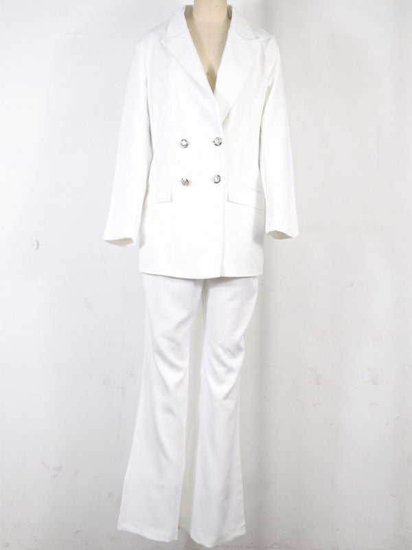 Women's Two-Piece Suit Set, Office Blazer, Double-Breasted, Notched Collar, Long Sleeve, Elegant