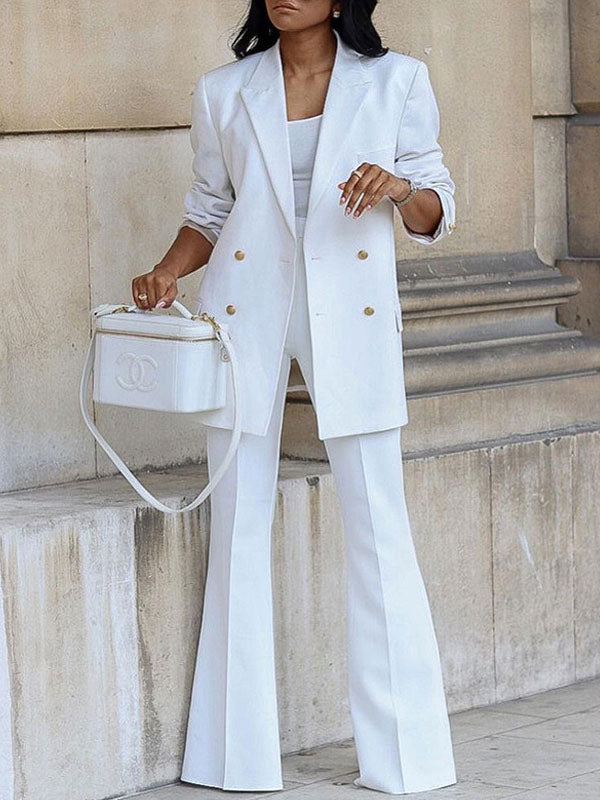 Women's Two-Piece Suit Set, Office Blazer, Double-Breasted, Notched Collar, Long Sleeve, Elegant