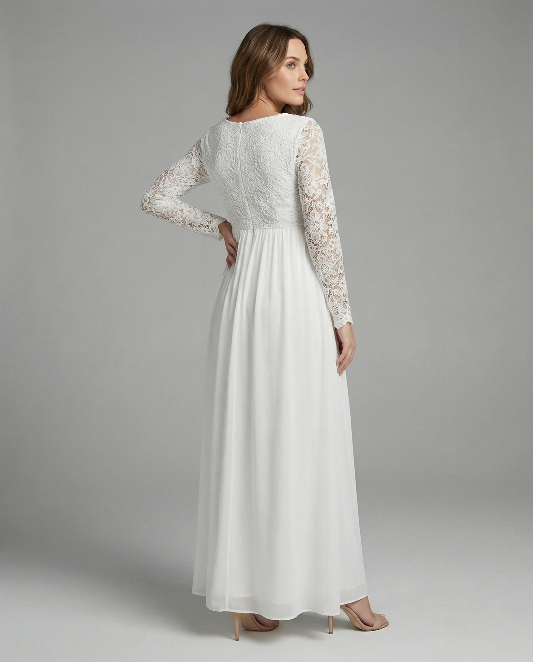 Maternity dress, cutouts, lace, chiffon, round neckline, long sleeves, for women, elegant, for the evening, prom, pregnant