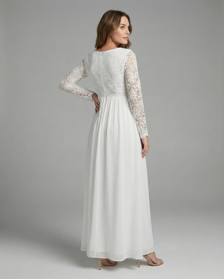 Maternity dress, cutouts, lace, chiffon, round neckline, long sleeves, for women, elegant, for the evening, prom, pregnant