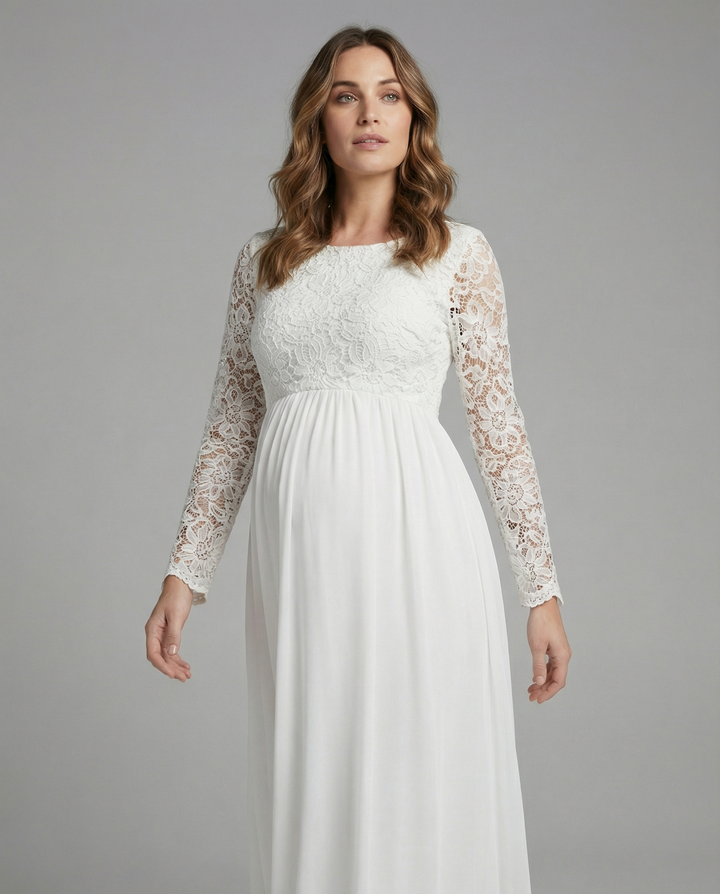 Maternity dress, cutouts, lace, chiffon, round neckline, long sleeves, for women, elegant, for the evening, prom, pregnant