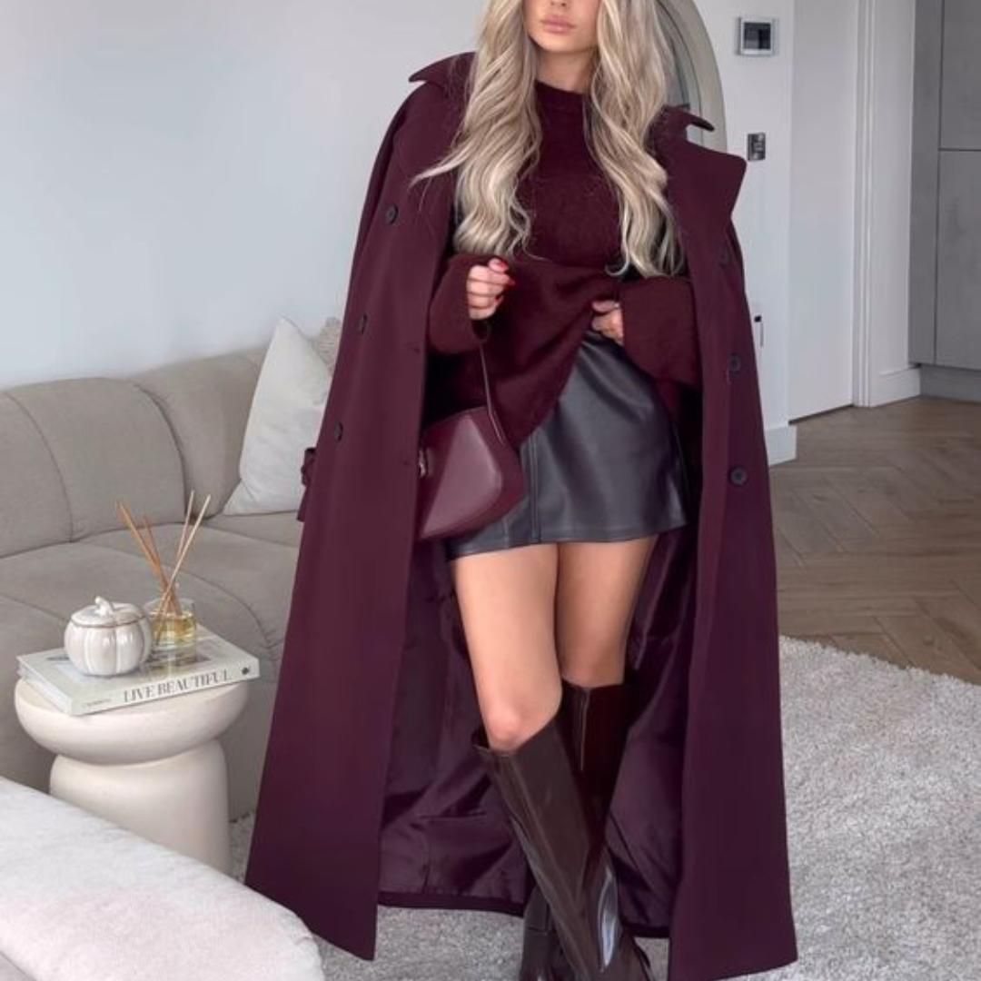Mune | Women's Long Winter Coat with Belt and Double Button Closure