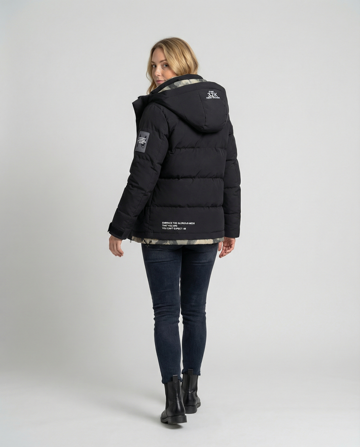 Warm women's winter jacket hood