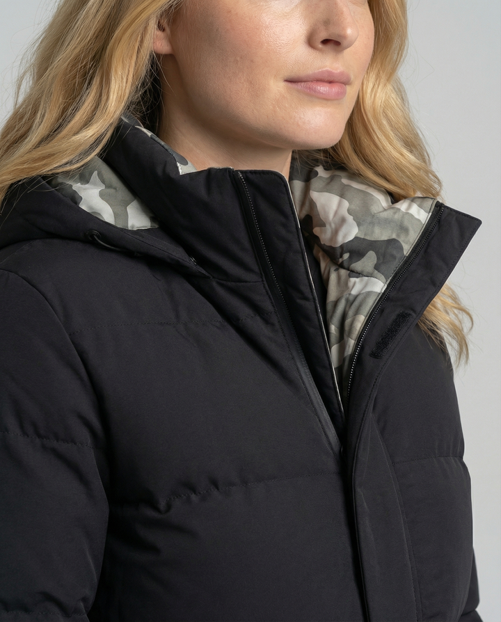 Warm women's winter jacket hood