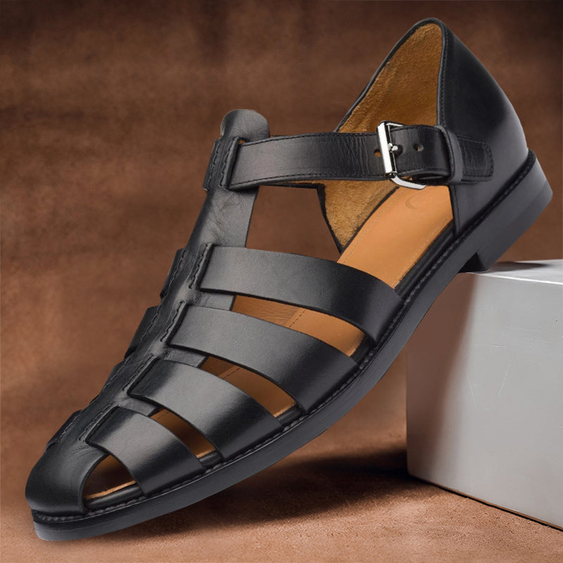 Mune Fashion | Leather Sandals with Adjustable Buckle for Men