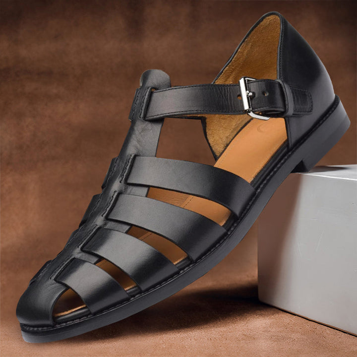 Mune Fashion | Leather Sandals with Adjustable Buckle for Men