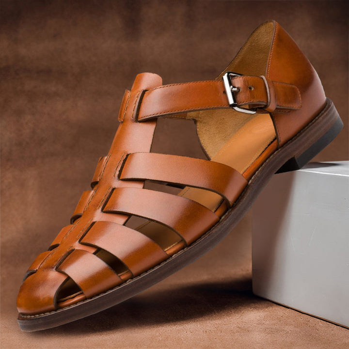 Mune Fashion | Leather Sandals with Adjustable Buckle for Men