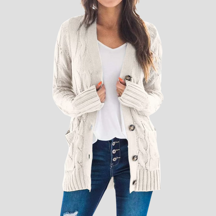 Mune | Women's Cable Knit Cardigan with Button Closure and Pockets