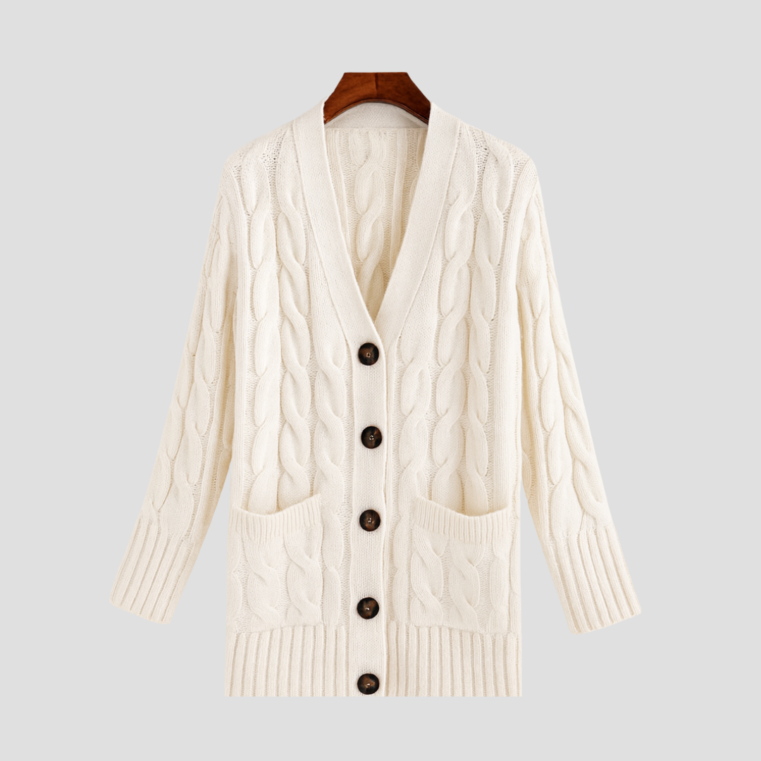 Mune | Women's Cable Knit Cardigan with Button Closure and Pockets
