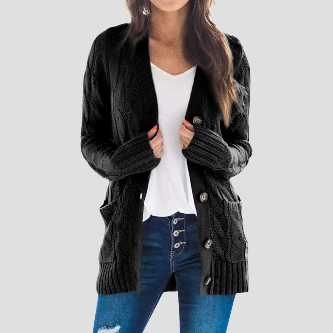Mune | Women's Cable Knit Cardigan with Button Closure and Pockets