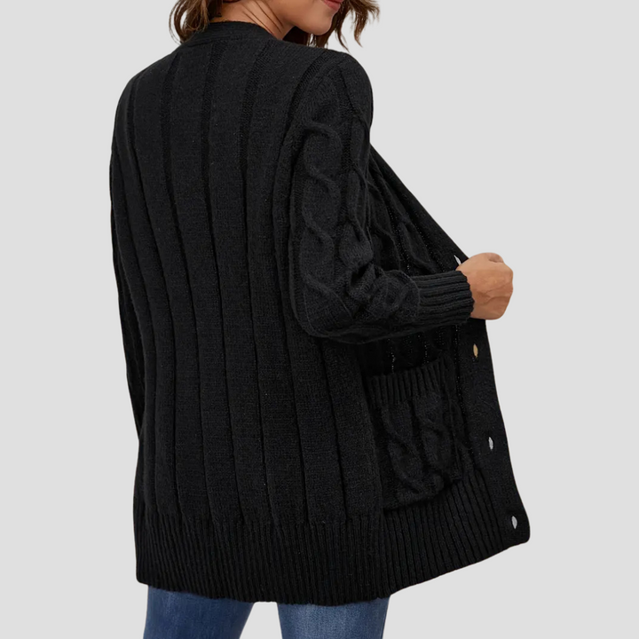 Mune | Women's Cable Knit Cardigan with Button Closure and Pockets
