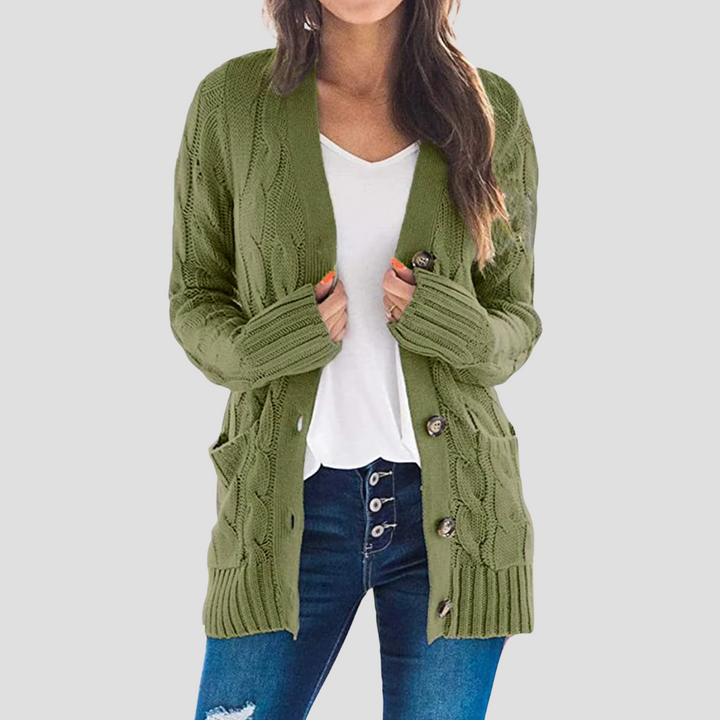 Mune | Women's Cable Knit Cardigan with Button Closure and Pockets