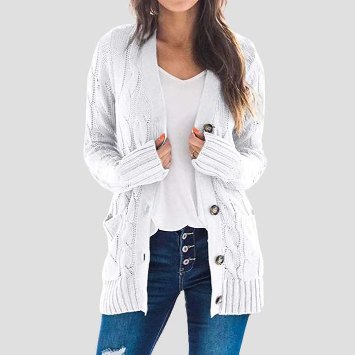 Mune | Women's Cable Knit Cardigan with Button Closure and Pockets