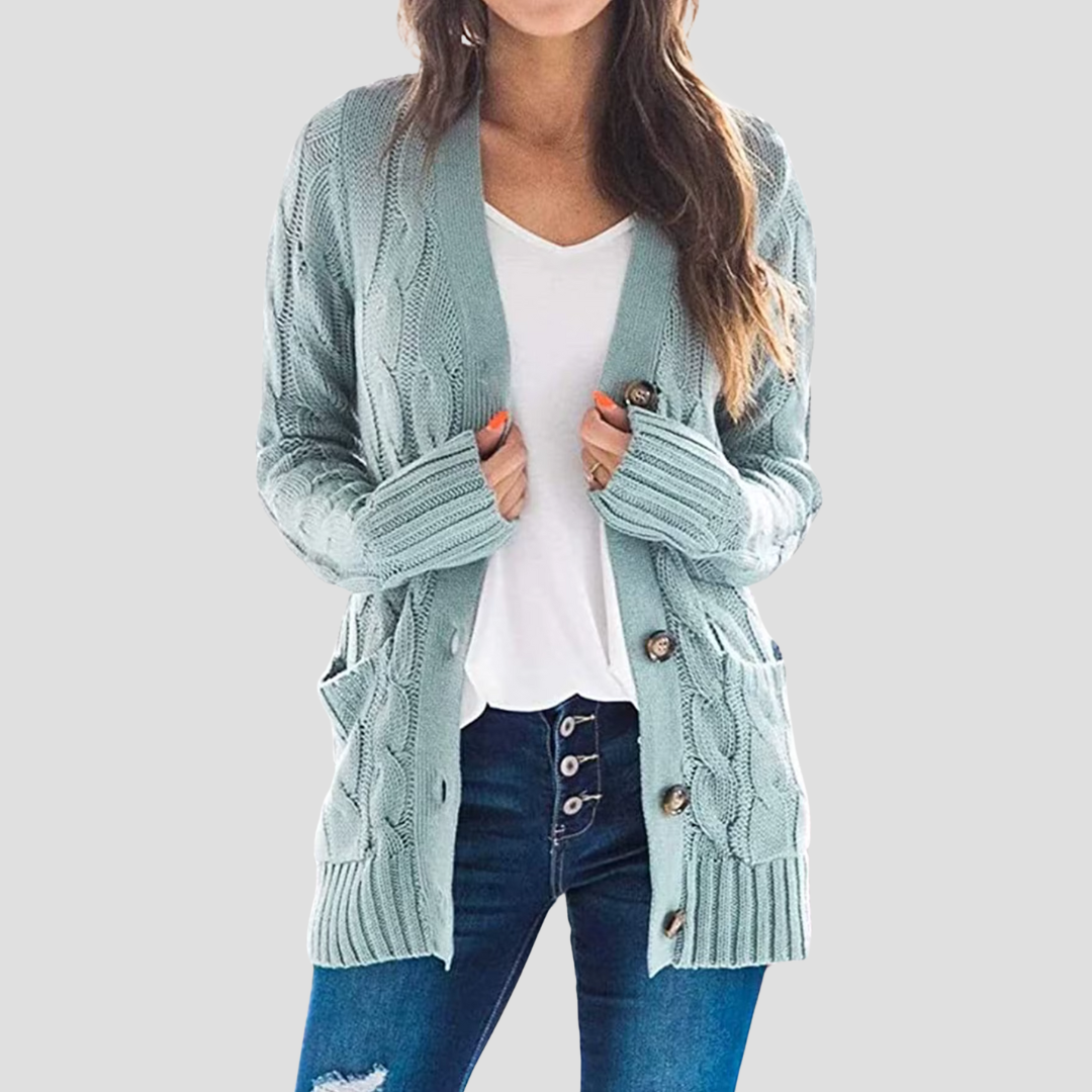 Mune | Women's Cable Knit Cardigan with Button Closure and Pockets