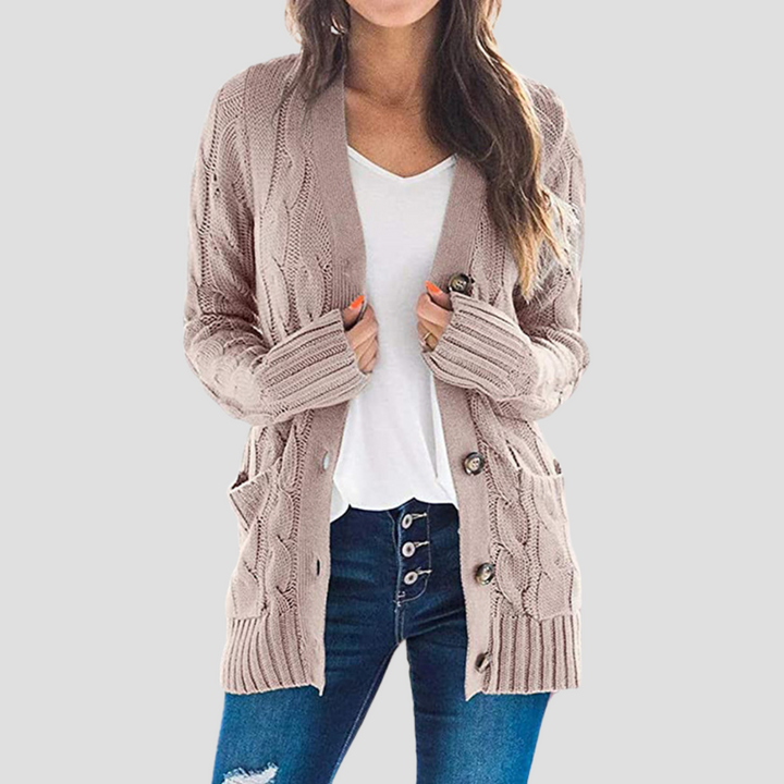 Mune | Women's Cable Knit Cardigan with Button Closure and Pockets