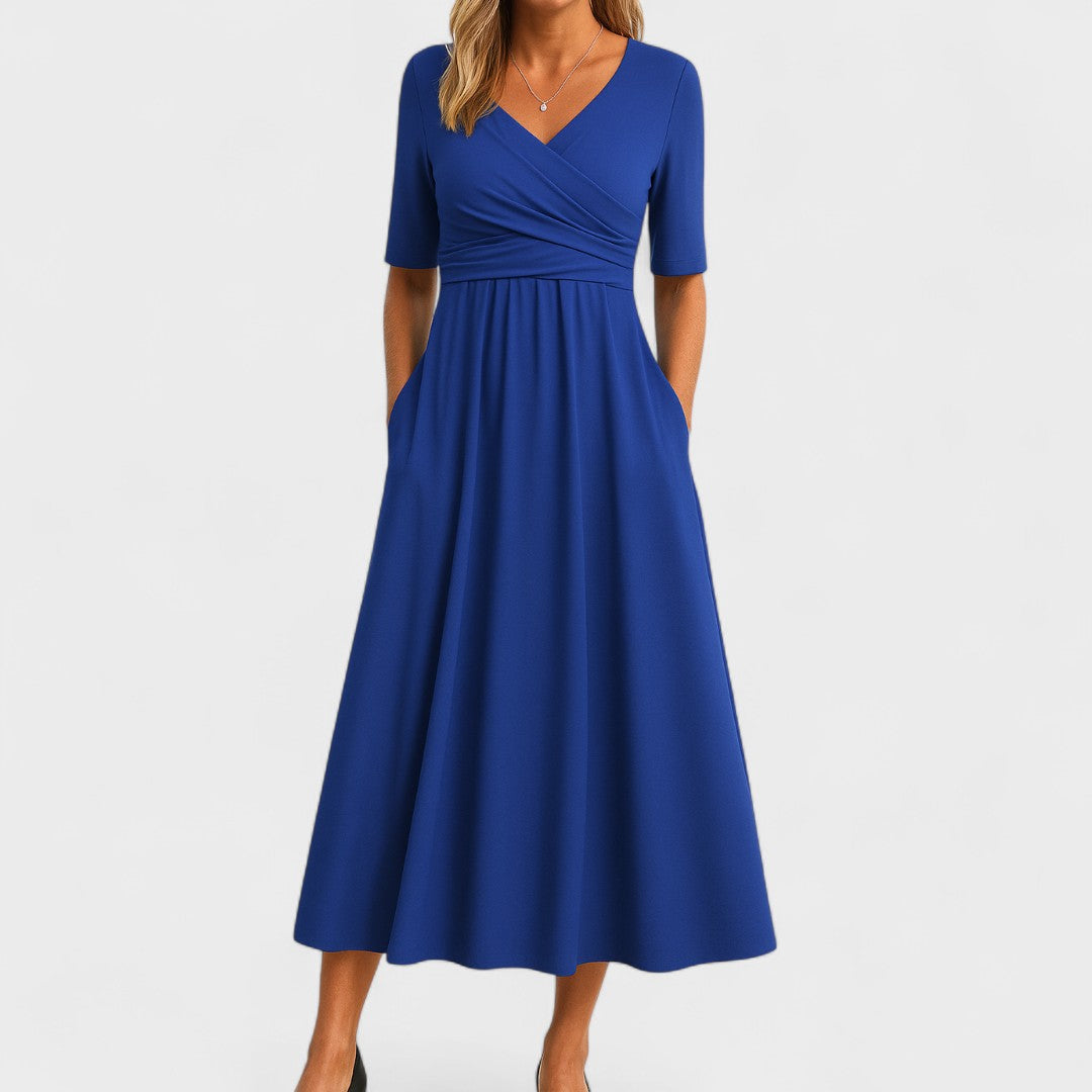 Chic Women’s Midi Dress with V-Neck
