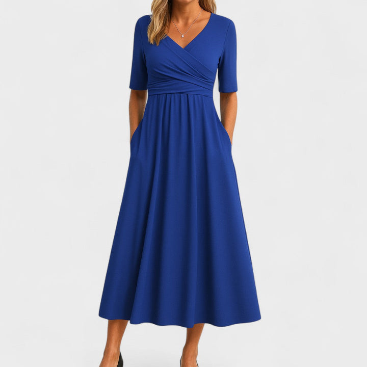 Chic Women’s Midi Dress with V-Neck