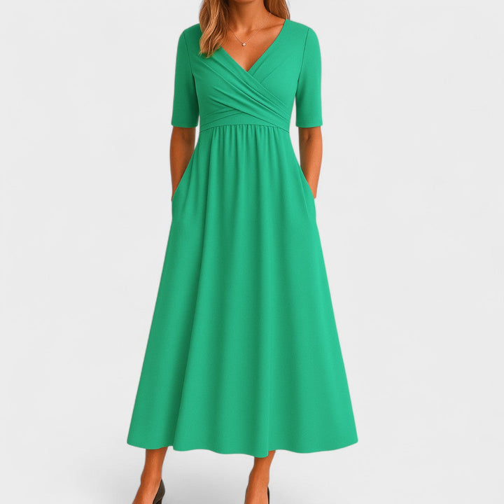 Chic Women’s Midi Dress with V-Neck