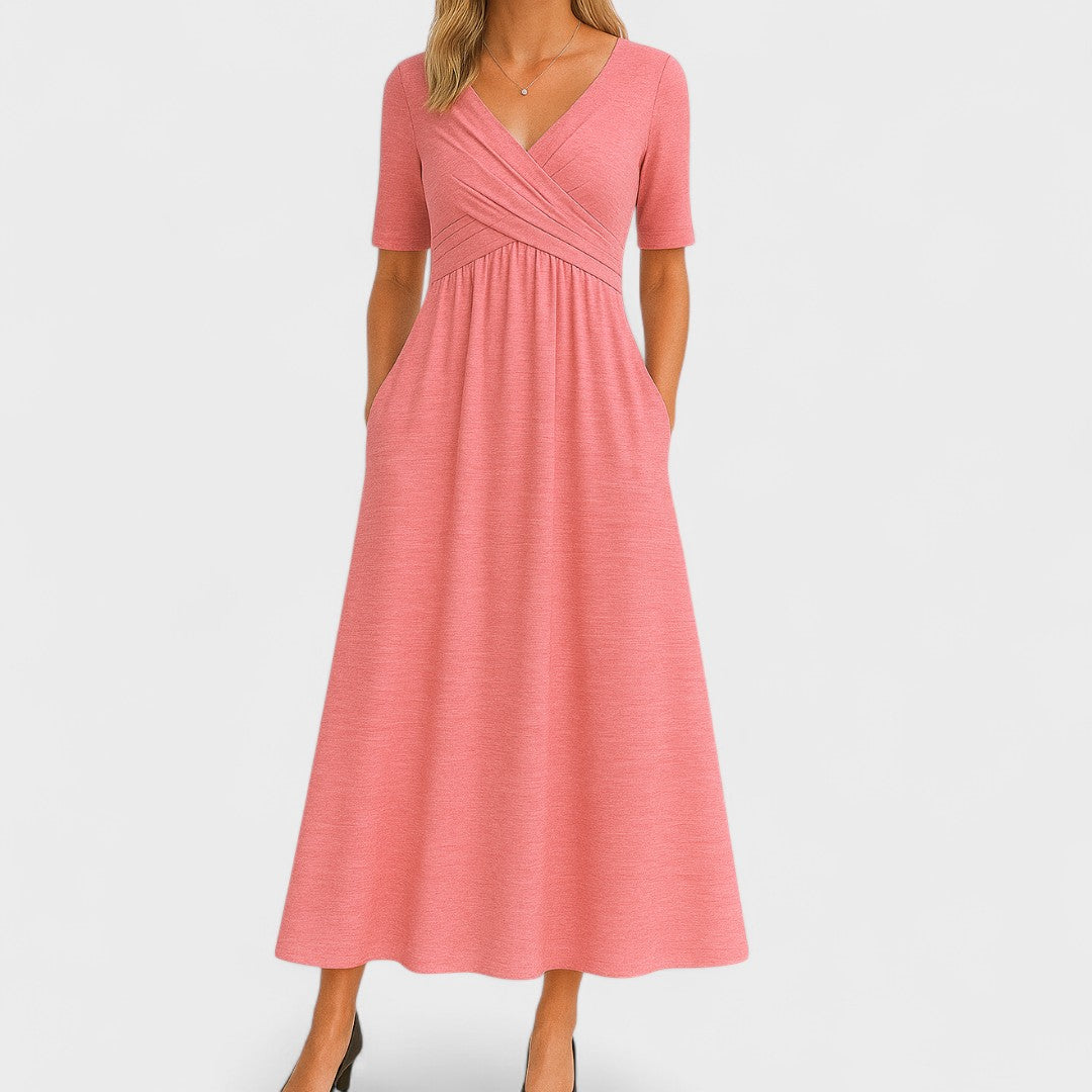 Chic Women’s Midi Dress with V-Neck