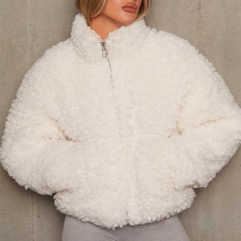 Mune | Women's teddy jacket made of wool with zipper and high collar