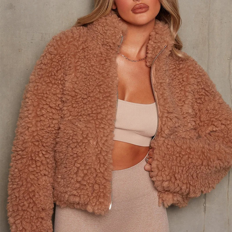 Mune | Women's teddy jacket made of wool with zipper and high collar