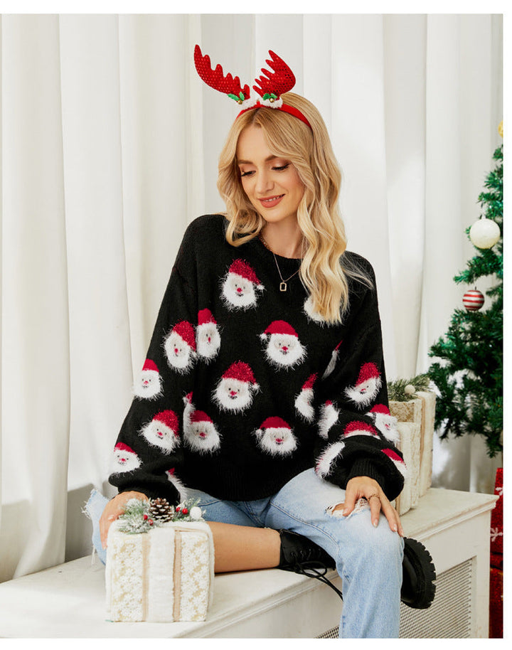 Mune | Women Knitted Round Neck with Santa Claus Motif