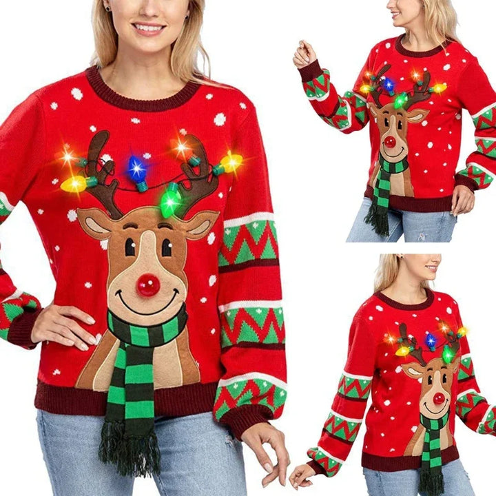 Mune | Christmas sweater with LED lighting - Warm & Stylish women's sweater with reindeer pattern