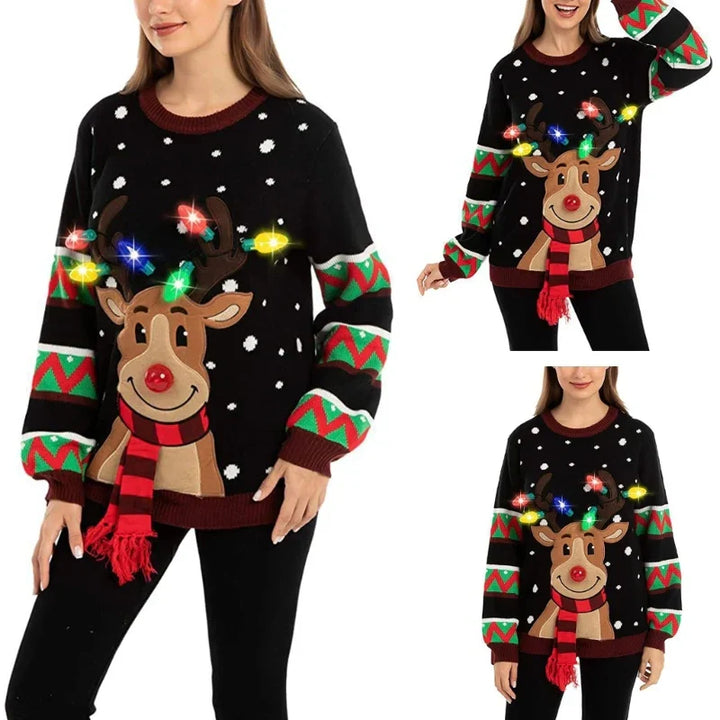Mune | Christmas sweater with LED lighting - Warm & Stylish women's sweater with reindeer pattern