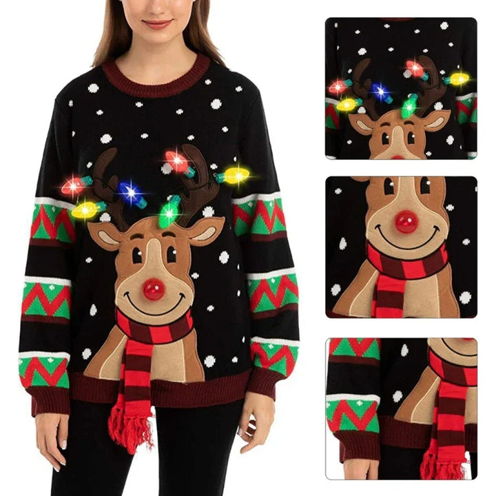 Mune | Christmas sweater with LED lighting - Warm & Stylish women's sweater with reindeer pattern
