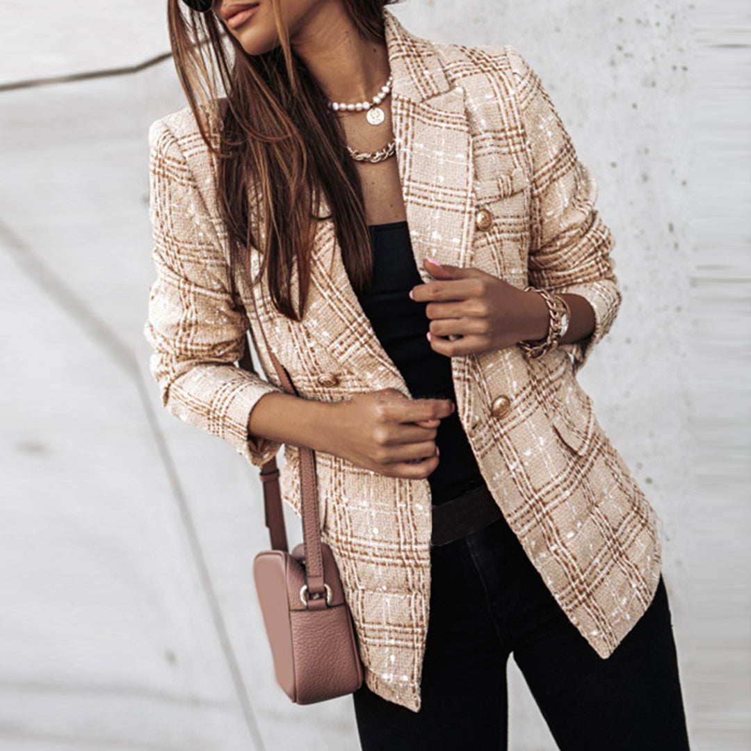 Mune | Double-breasted plaid blazer with long sleeves