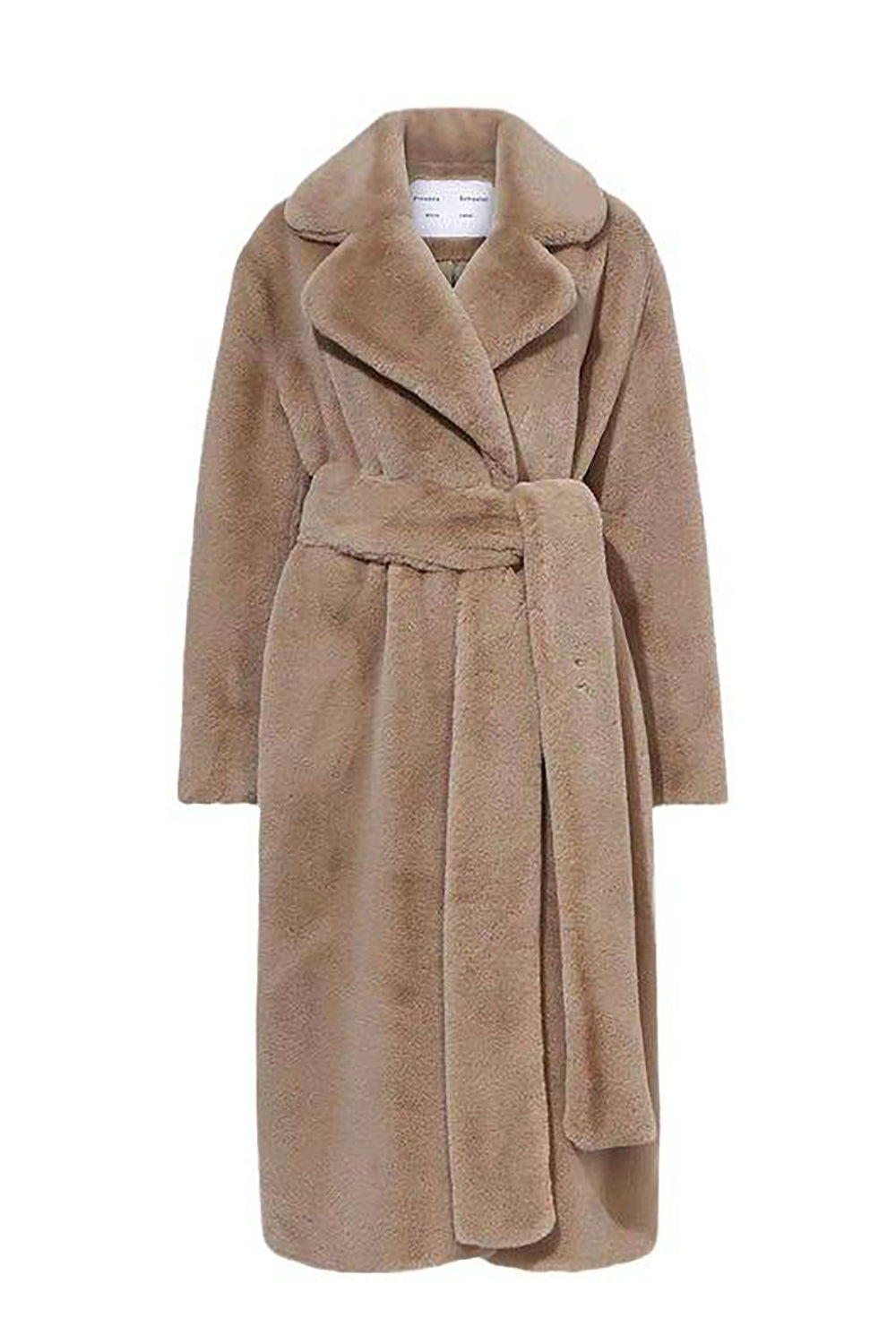 Mune | Women's Long Imitation Fur Jacket with Open Front and Belt